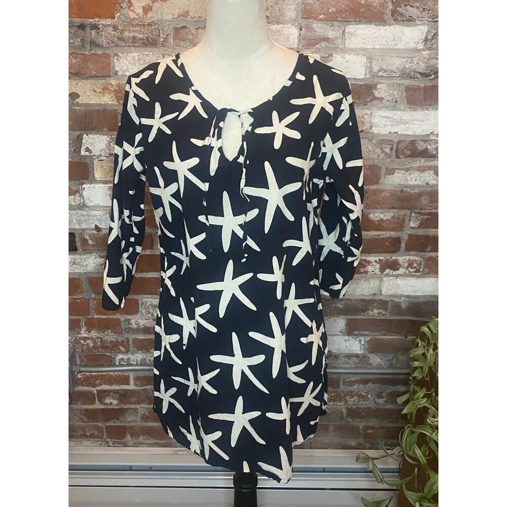 Black Three Quarter Sleeve Starfish Cotton  Beach Cover Up Size M